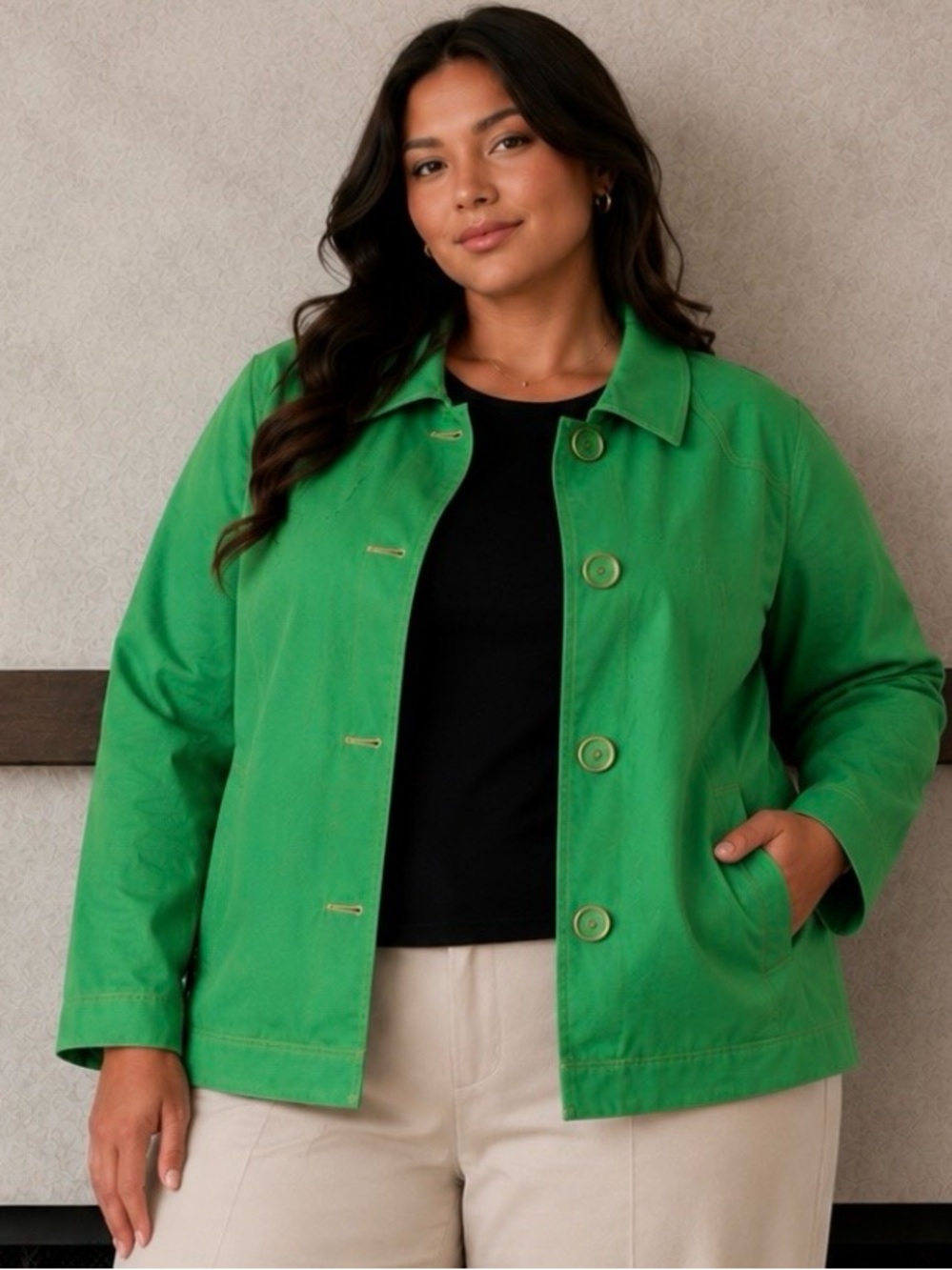 d&co. Vibrant Green Utility Jacket | Size 1X | Statement Spring Layer